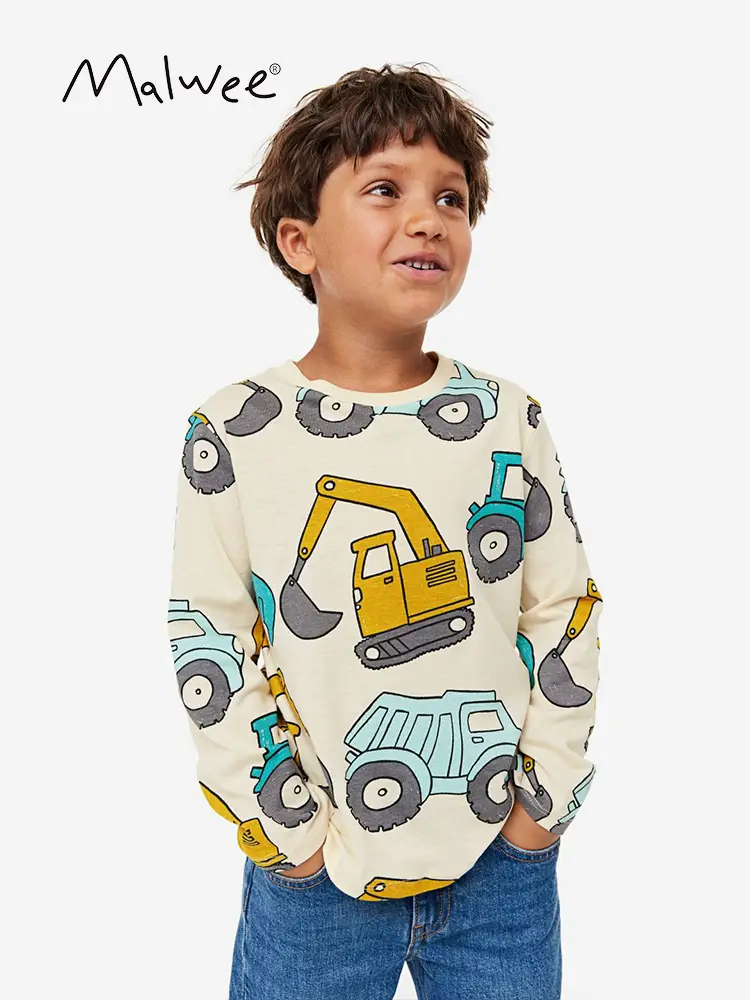 Malwee Boys Cotton T-Shirt Blue Tractor Print