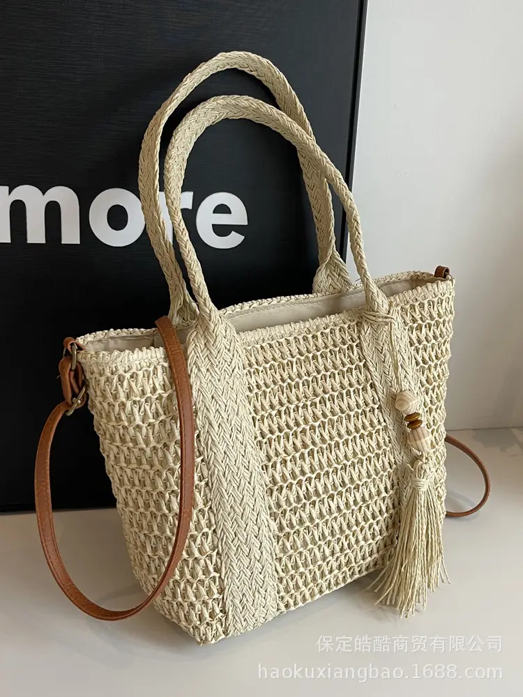 Women Straw Tote Bag Large Capacity Summer Beach Commuting - Image 3