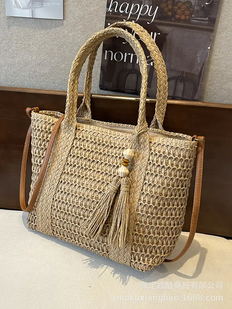 Women Straw Tote Bag Large Capacity Summer Beach Commuting - Image 4