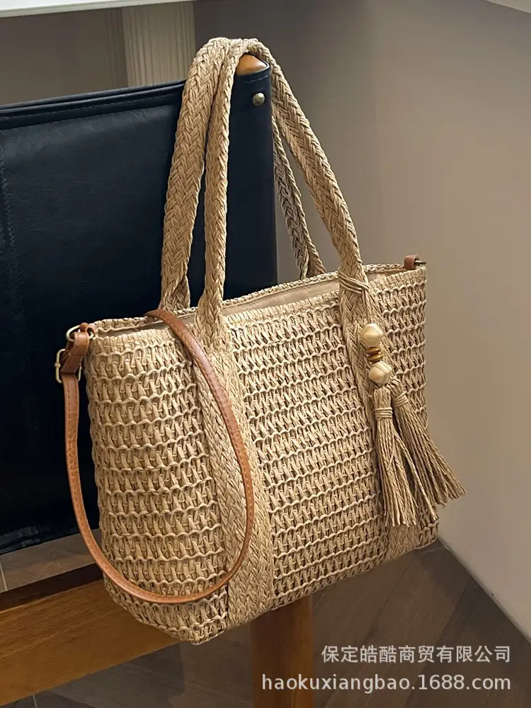 Women Straw Tote Bag Large Capacity Summer Beach Commuting - Image 5