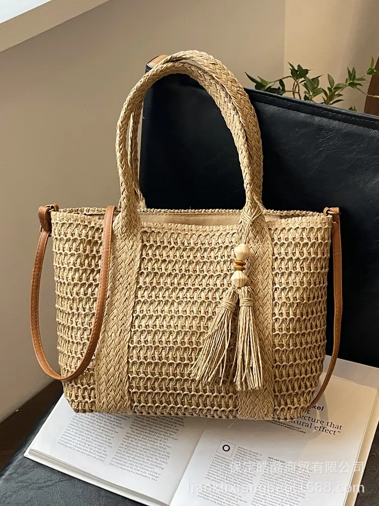 Women Straw Tote Bag Large Capacity Summer Beach Commuting - Image 6