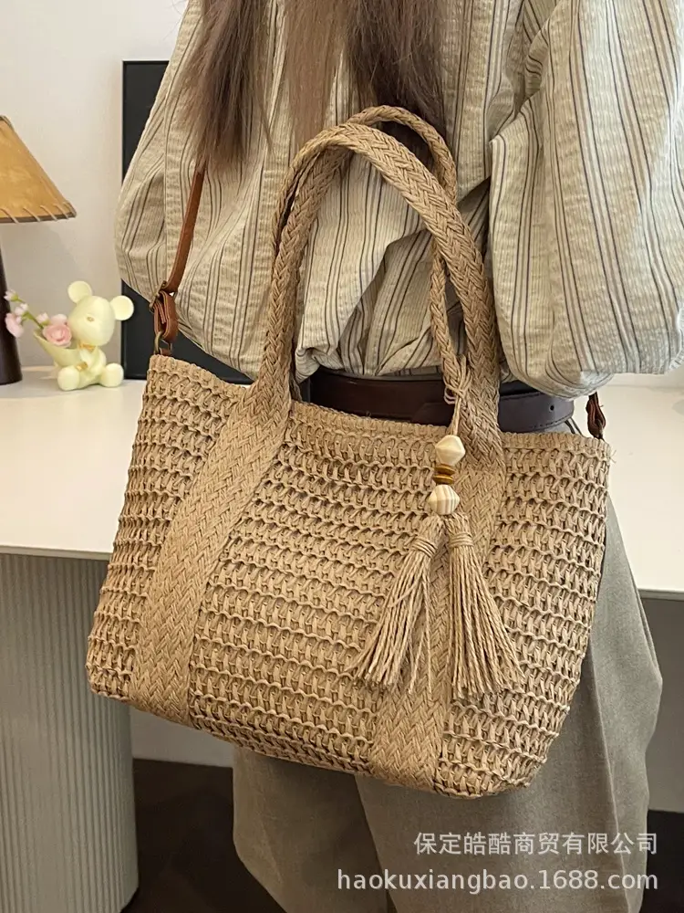 Women Straw Tote Bag Large Capacity Summer Beach Commuting - Image 7