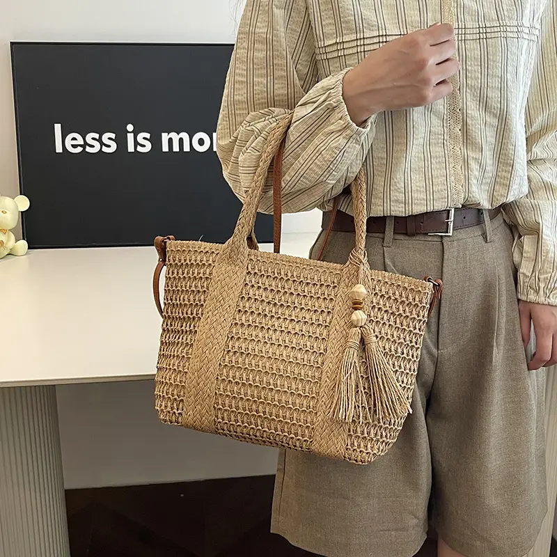 Women Straw Tote Bag Large Capacity Summer Beach Commuting - Image 2