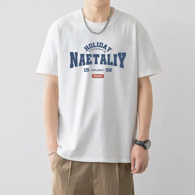 Men Printed Cotton T-Shirt White Loose Fit Summer - Image 16