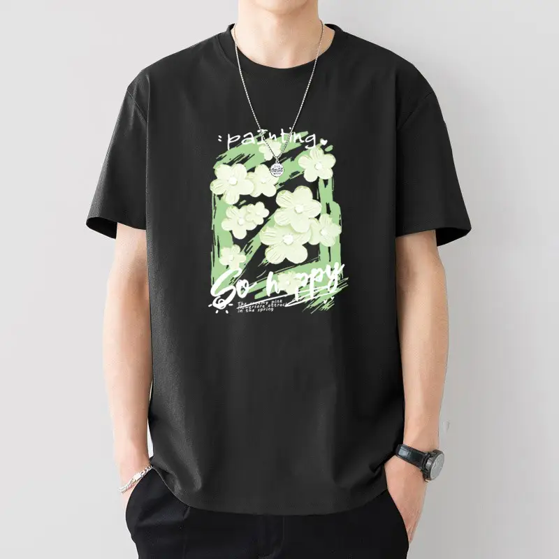 Men Printed Cotton T-Shirt White Loose Fit Summer - Image 19