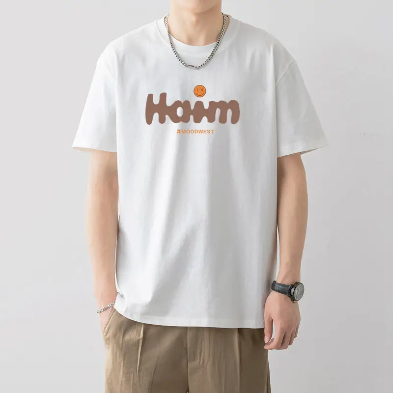 Men Printed Cotton T-Shirt White Loose Fit Summer - Image 22