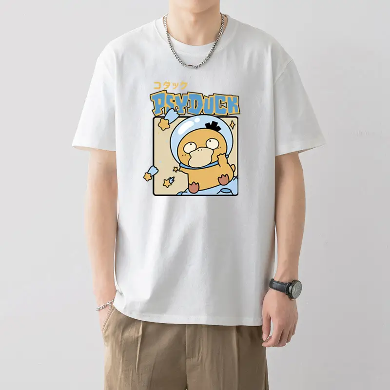 Men Printed Cotton T-Shirt White Loose Fit Summer - Image 24