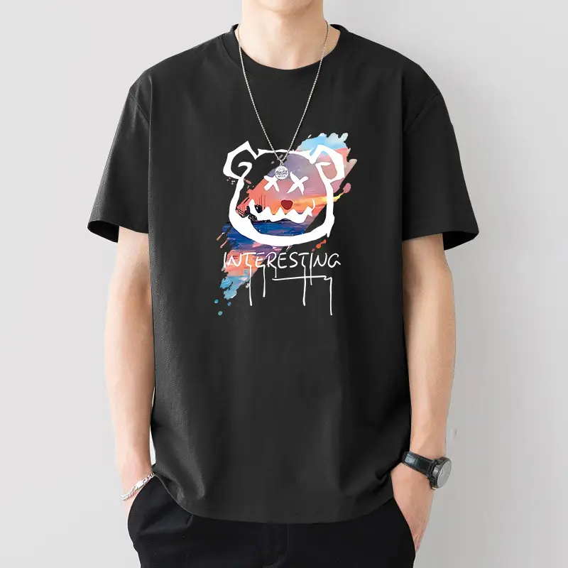Men Printed Cotton T-Shirt White Loose Fit Summer - Image 3