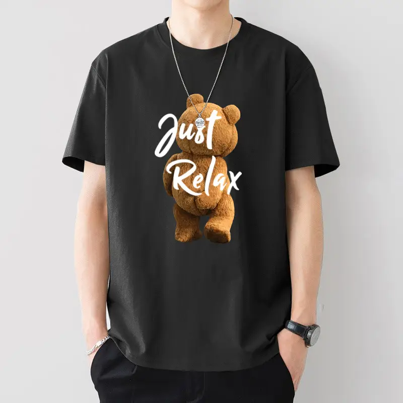 Men Printed Cotton T-Shirt White Loose Fit Summer - Image 5