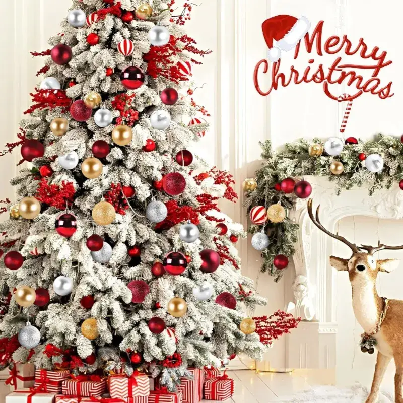 Red Glitter Christmas Balls 24 Pack Hanging Decor - Image 7