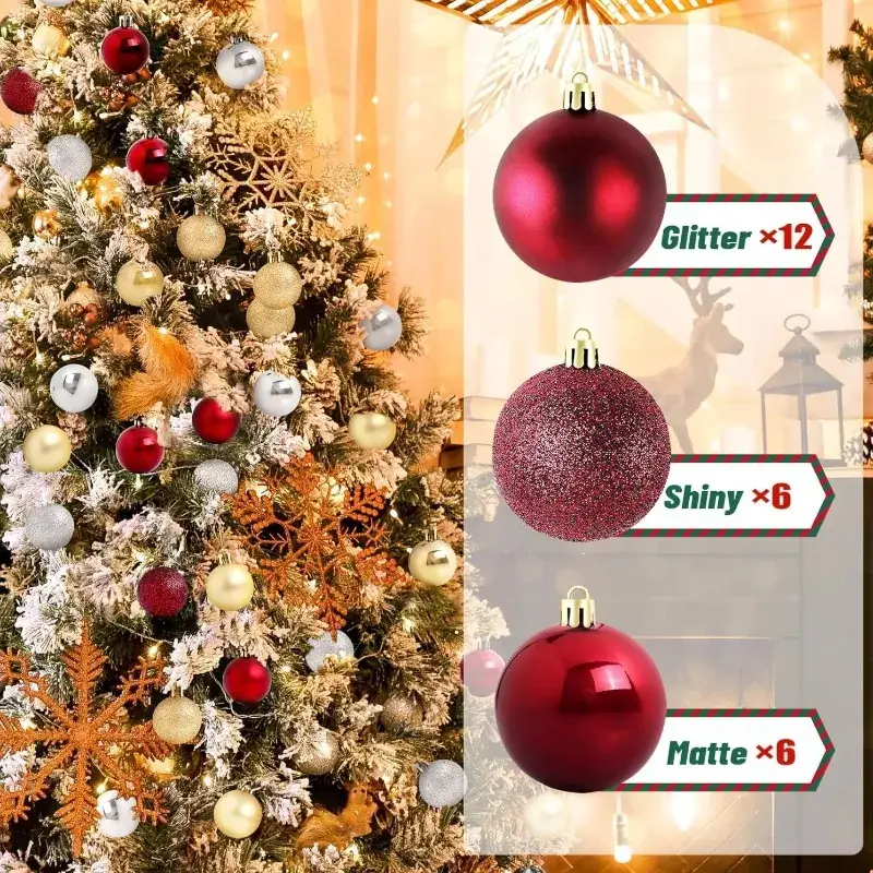 Red Glitter Christmas Balls 24 Pack Hanging Decor - Image 8