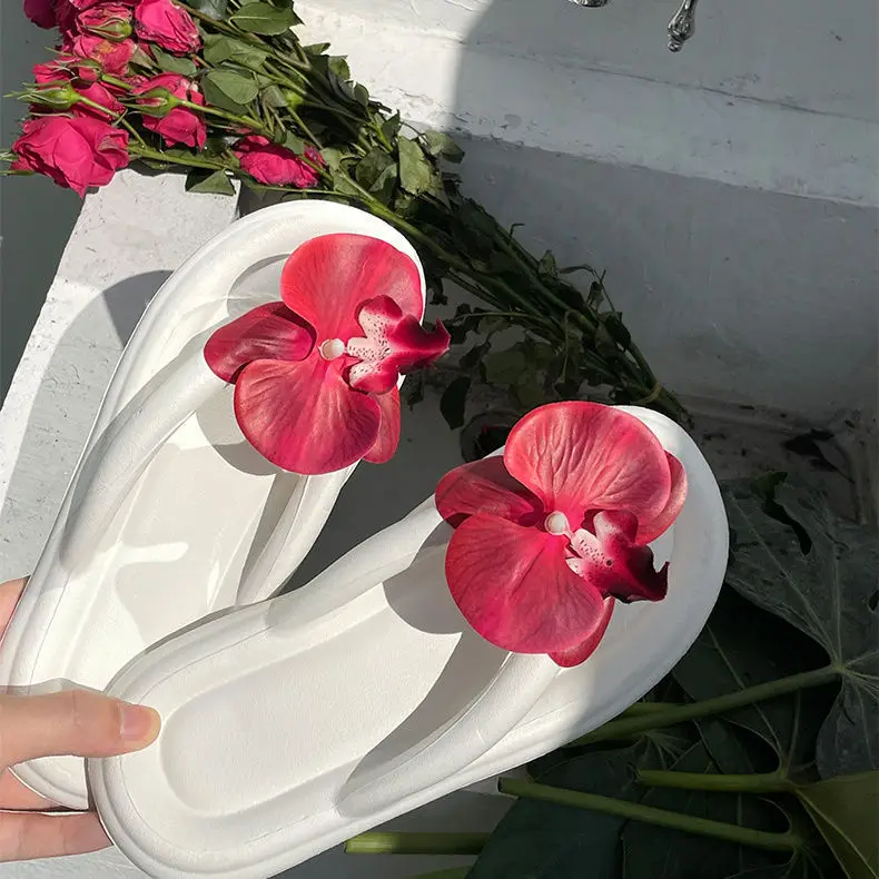 Women's White Floral Sandals Thick Non-Slip