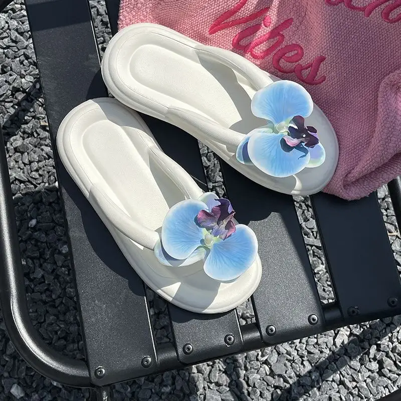 Women's White Floral Sandals Thick Non-Slip