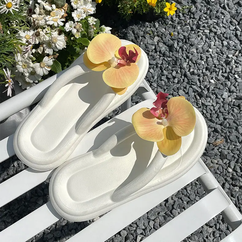 Women's White Floral Sandals Thick Non-Slip