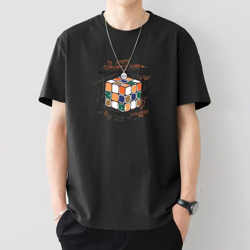 Men Printed T-Shirt White Loose Summer Casual - Image 9