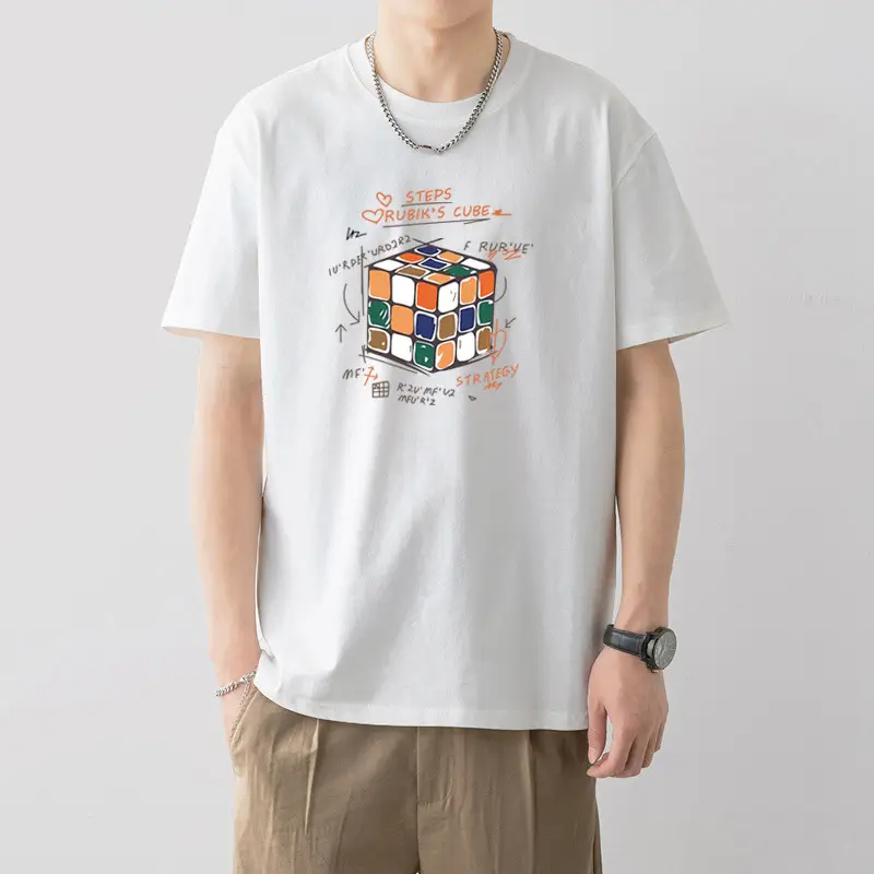 Men Printed T-Shirt White Loose Summer Casual - Image 10
