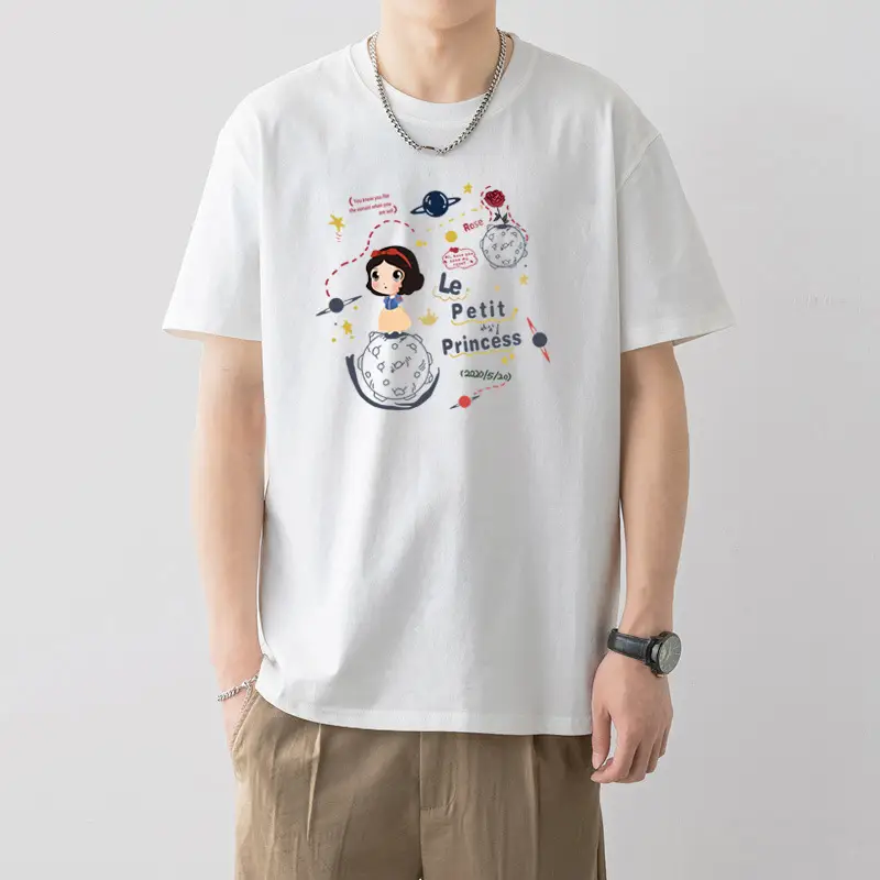 Men Printed T-Shirt White Loose Summer Casual - Image 20
