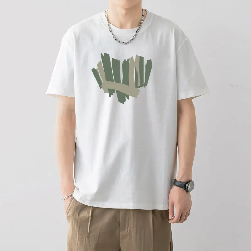 Men Printed T-Shirt White Loose Summer Casual - Image 22