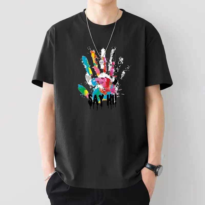Men Printed T-Shirt White Loose Summer Casual - Image 3