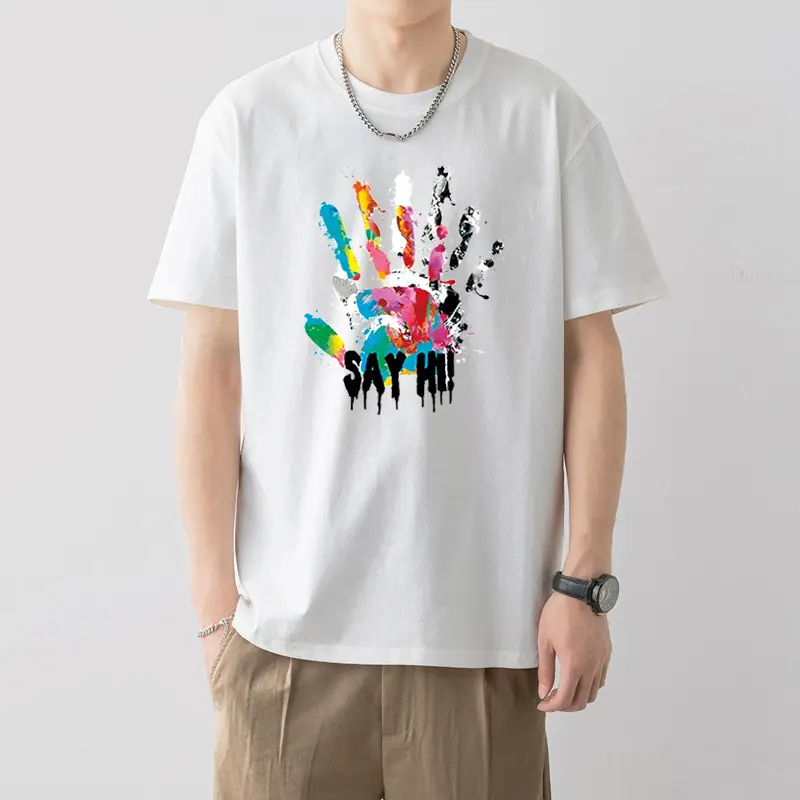 Men Printed T-Shirt White Loose Summer Casual - Image 4