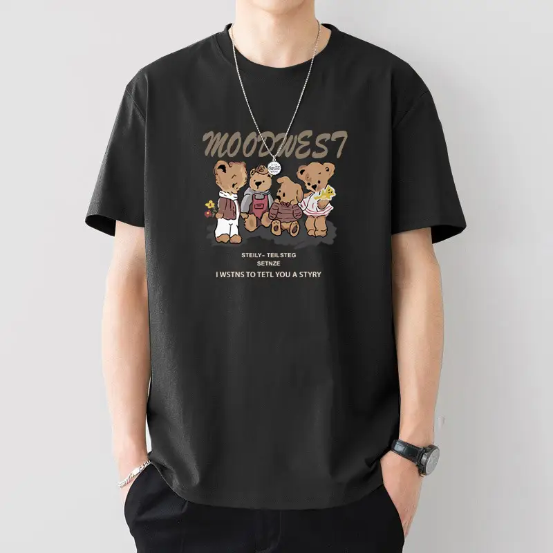 Men Printed T-Shirt White Loose Summer Casual - Image 5
