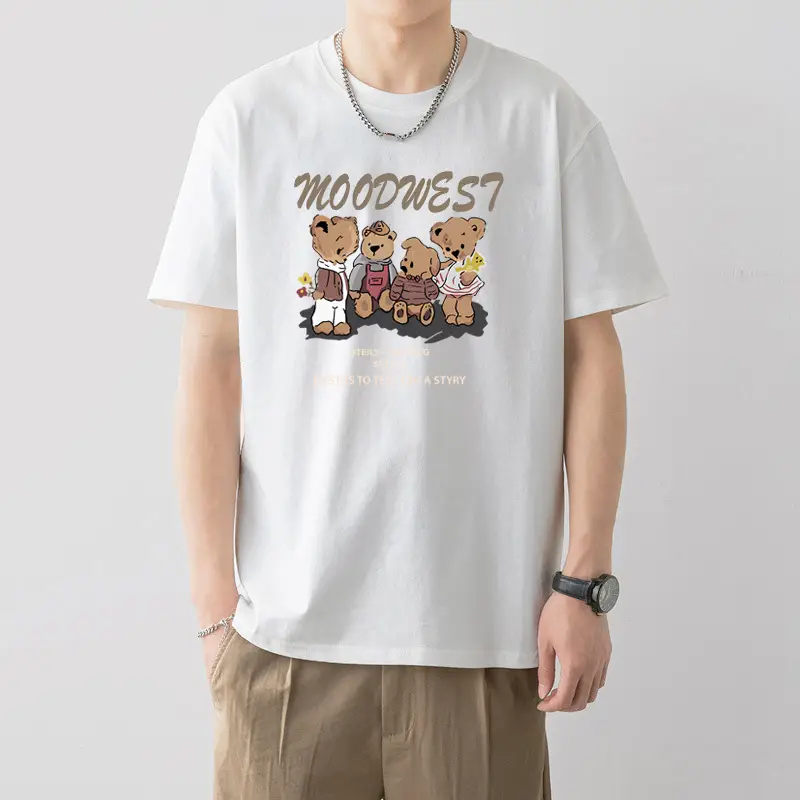 Men Printed T-Shirt White Loose Summer Casual - Image 6