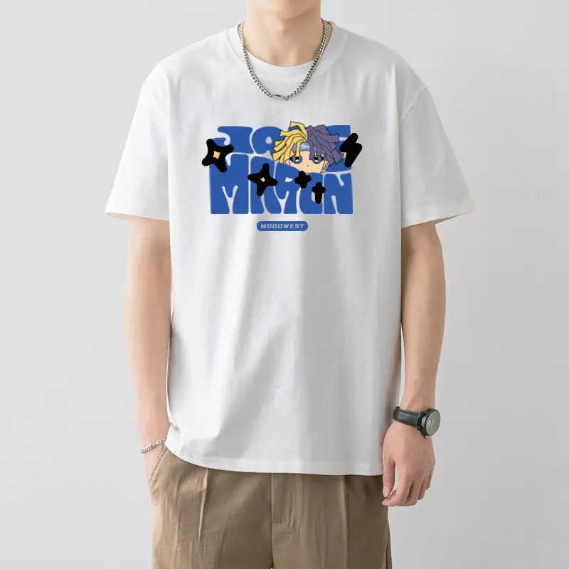 Men Printed T-Shirt White Loose Summer Casual - Image 8