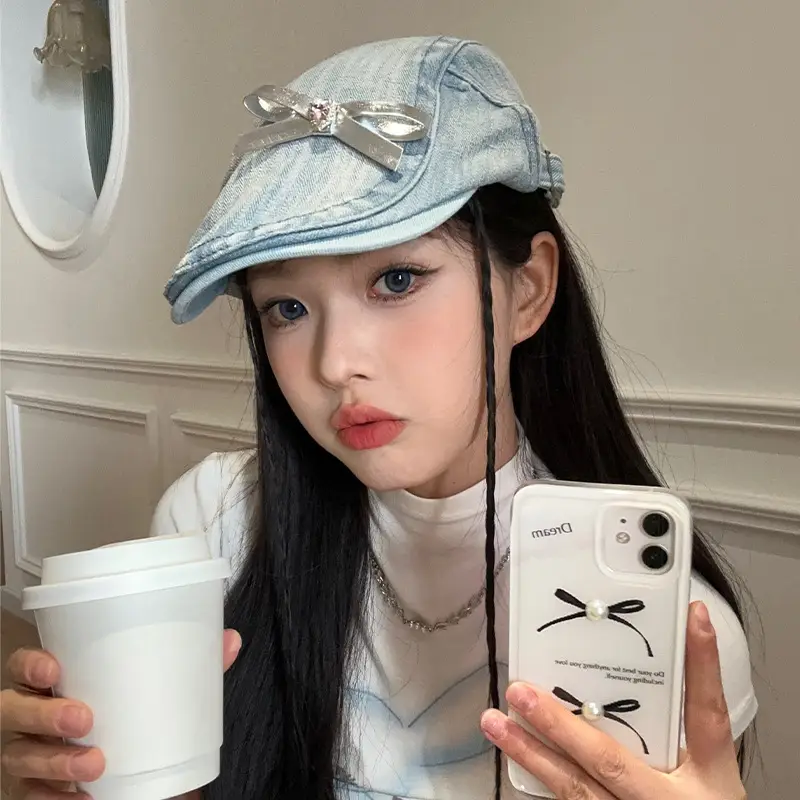 Women's Y2K Denim Bowknot Cap Summer 2026 - Image 8