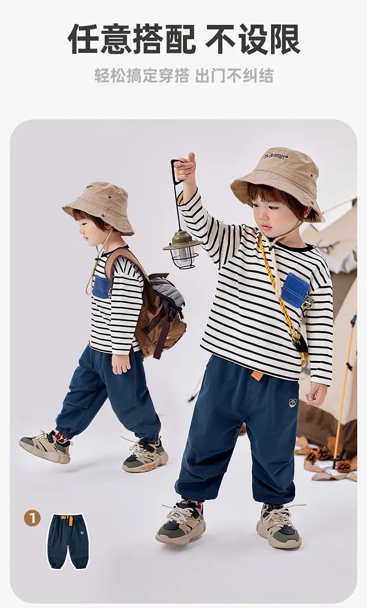 Dudu Home Boys Striped Cotton T-Shirt Spring Outfit — feature 11