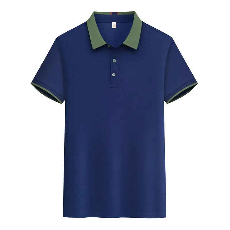 Men's Light Blue Polo Shirt with Green Lapel - Image 2