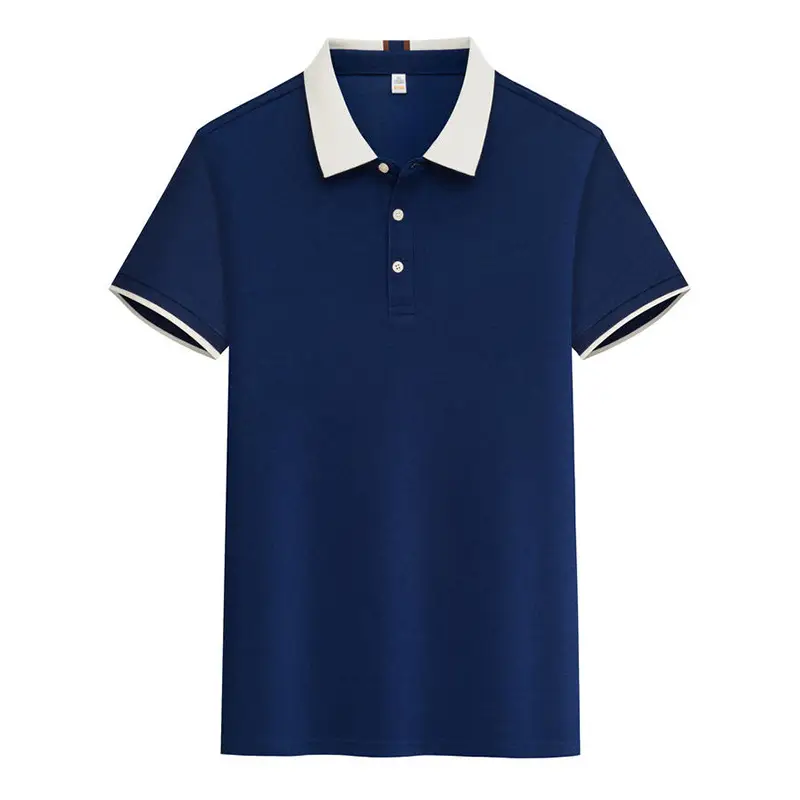 Men's Light Blue Polo Shirt with Green Lapel - Image 3