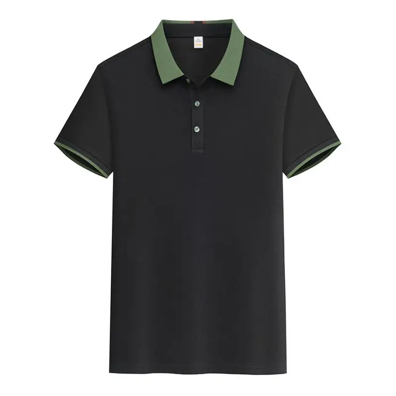 Men's Light Blue Polo Shirt with Green Lapel - Image 5