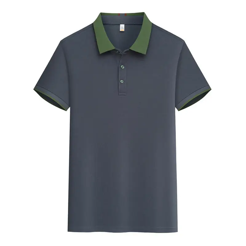 Men's Light Blue Polo Shirt with Green Lapel - Image 9