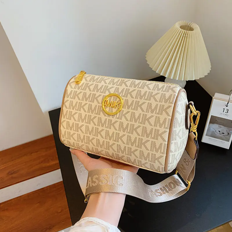 MK Printed Brown Shoulder Bag with Wide Strap - Image 4