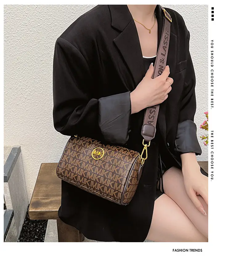 MK Printed Brown Shoulder Bag with Wide Strap — feature 1