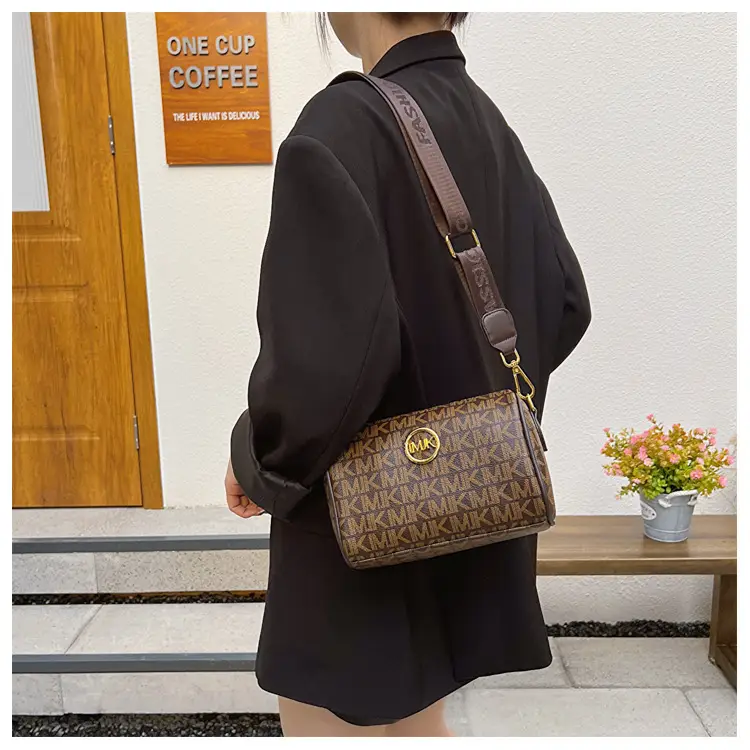 MK Printed Brown Shoulder Bag with Wide Strap — feature 21