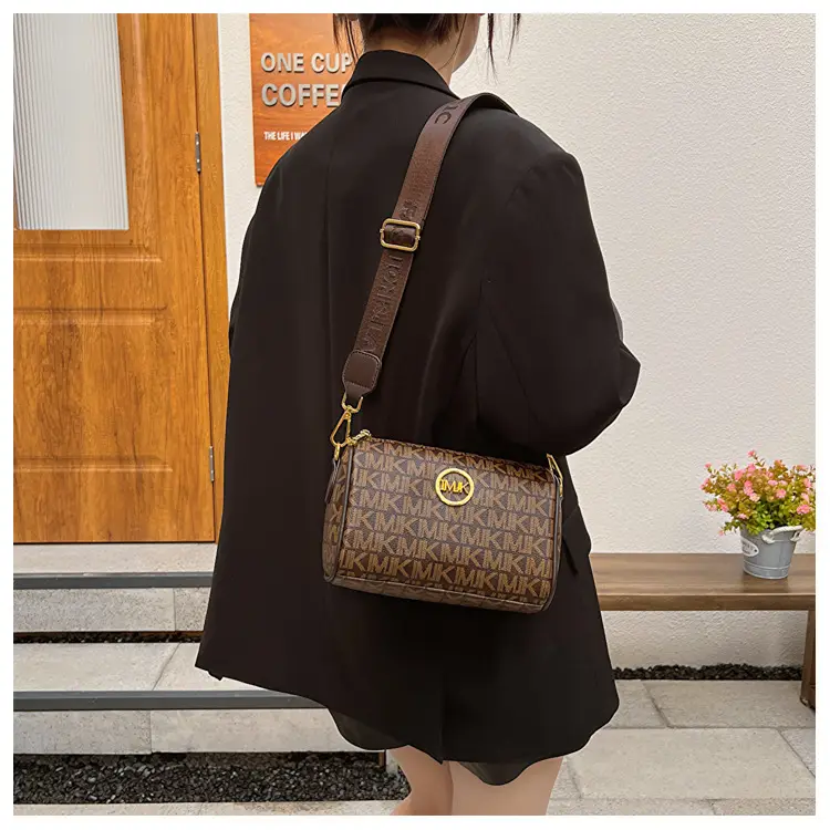 MK Printed Brown Shoulder Bag with Wide Strap — feature 23