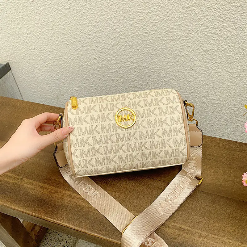 MK Printed Brown Shoulder Bag with Wide Strap - Image 2