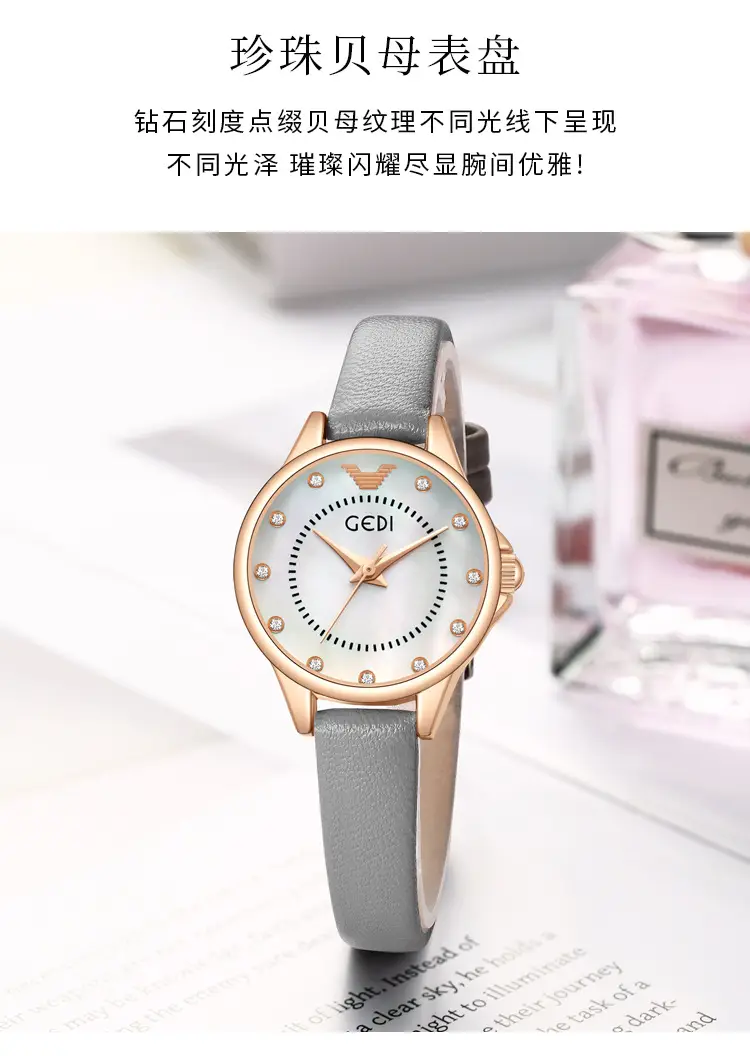Gadi Women's Rhinestone Watch Rose Gold Black Strap — feature 5