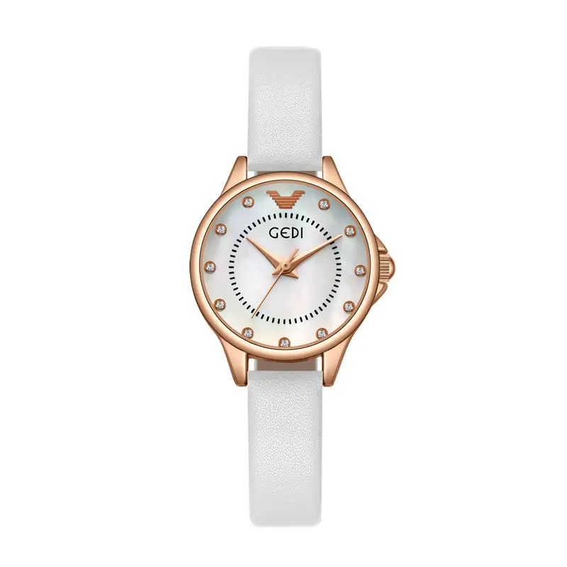 Gadi Women's Rhinestone Watch Rose Gold Black Strap - Image 2