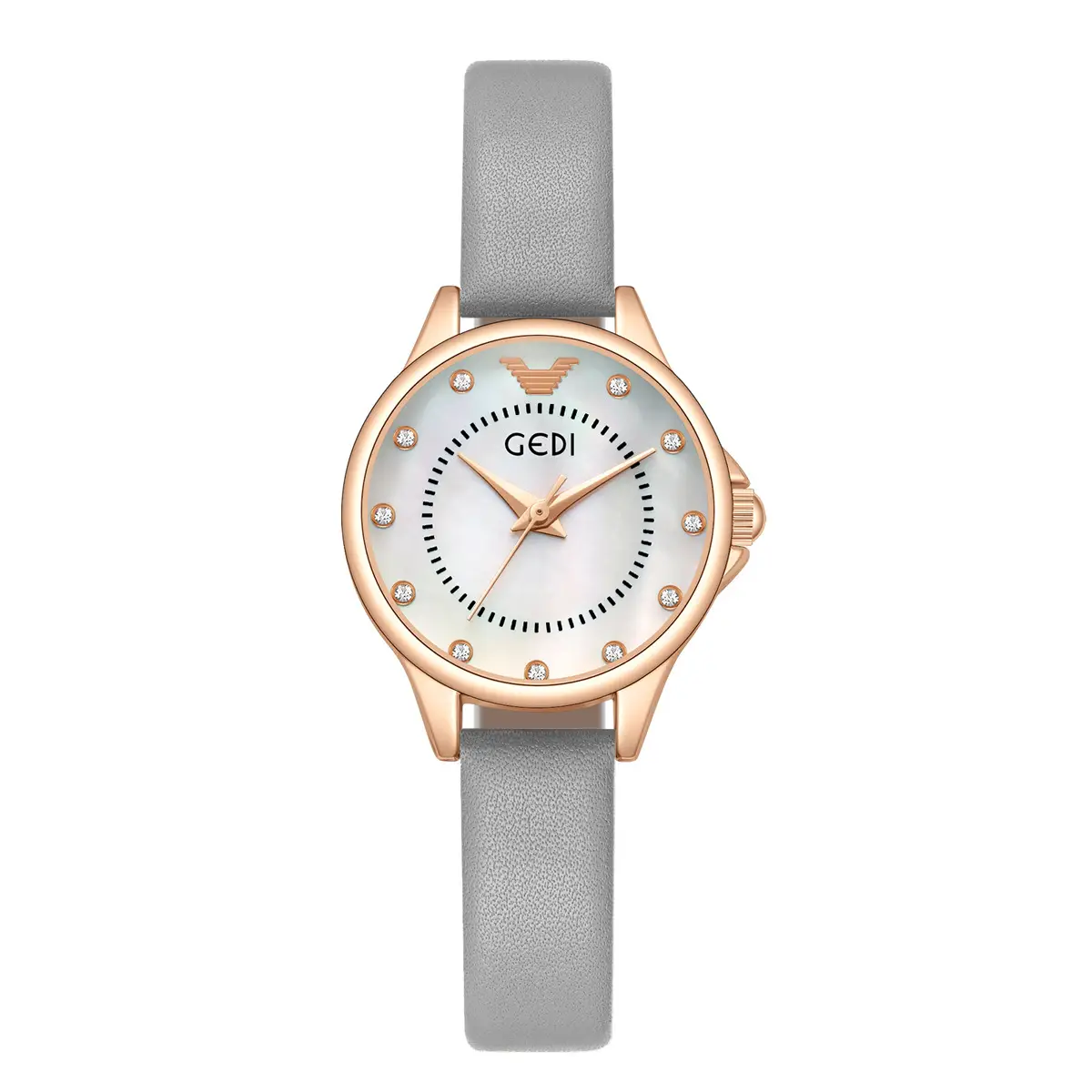 Gadi Women's Rhinestone Watch Rose Gold Black Strap - Image 3