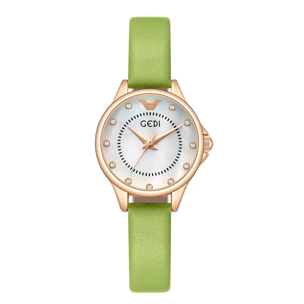 Gadi Women's Rhinestone Watch Rose Gold Black Strap - Image 5