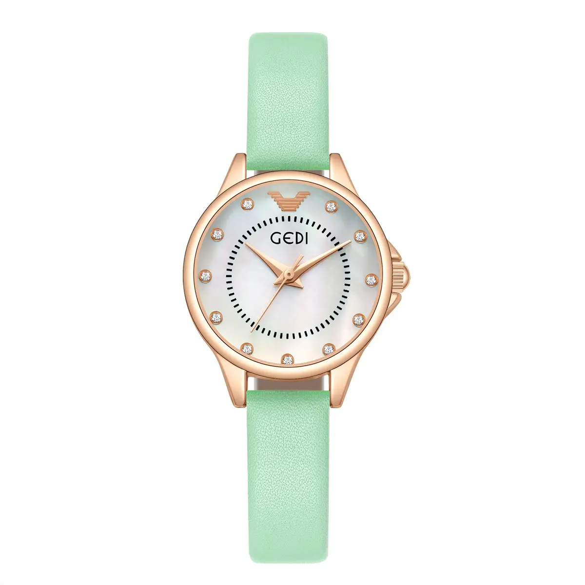 Gadi Women's Rhinestone Watch Rose Gold Black Strap - Image 6