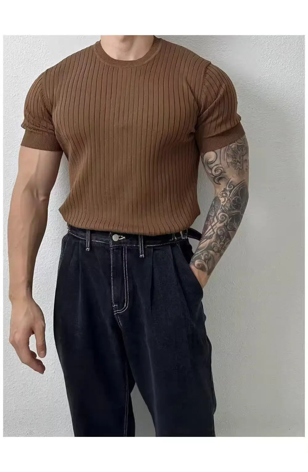 Men Black Knit T-Shirt Short Sleeve Summer Wear — feature 16