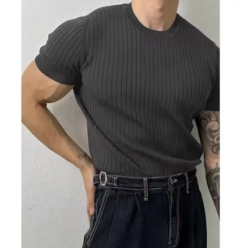 Men Black Knit T-Shirt Short Sleeve Summer Wear — feature 19