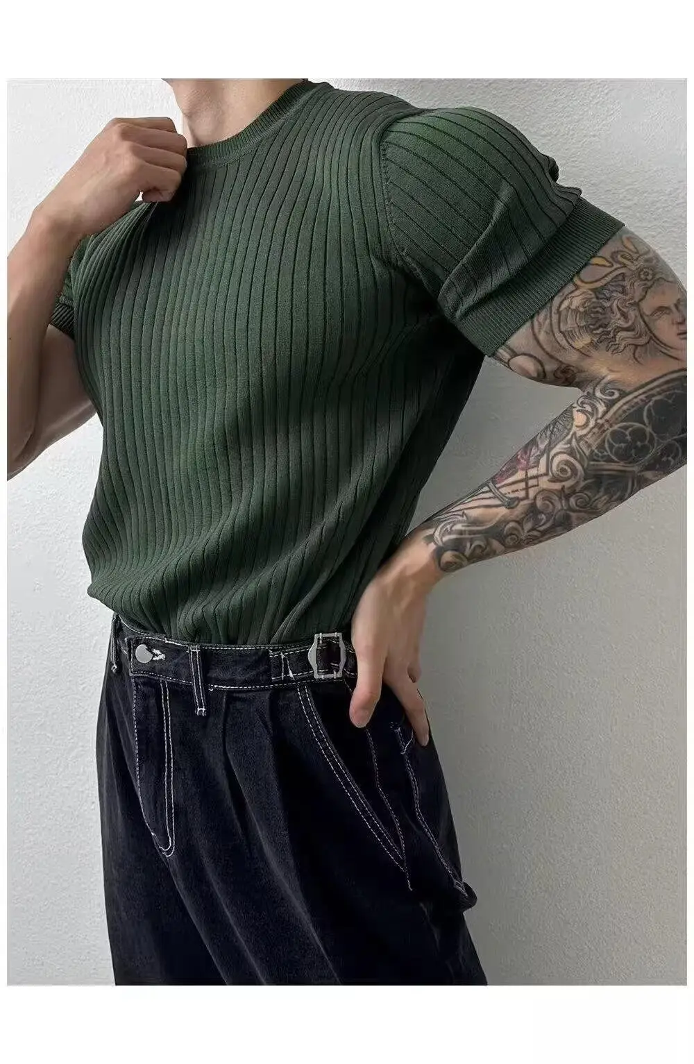 Men Black Knit T-Shirt Short Sleeve Summer Wear — feature 25