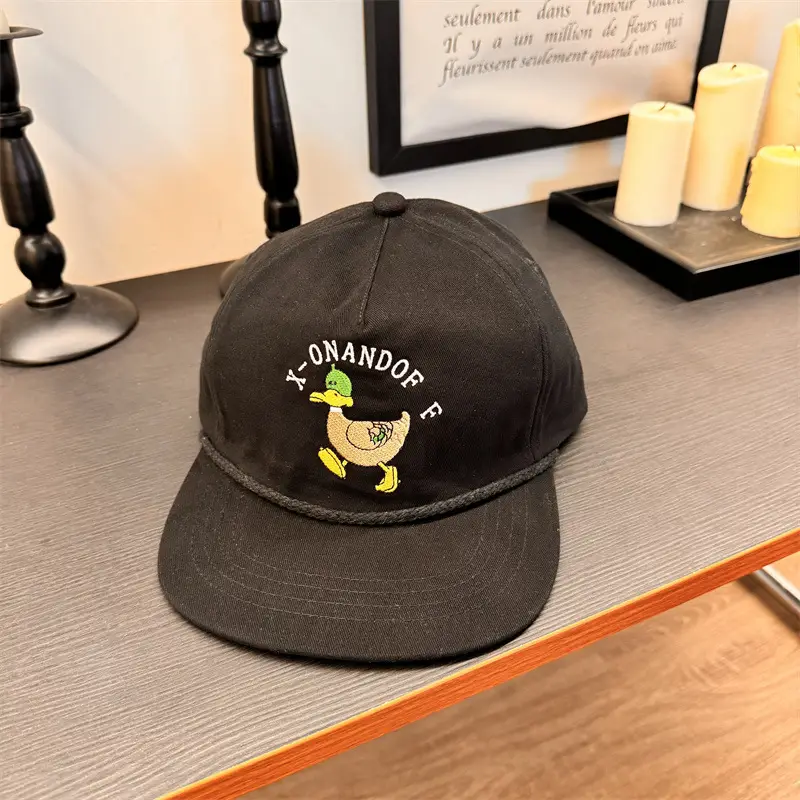 Duck Cartoon Cap for Kids Black Embroidered - Image 3