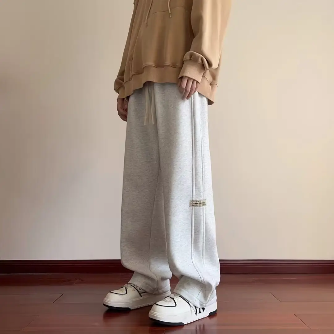 Men's American Style Loose Sweatpants Grey White - Image 5