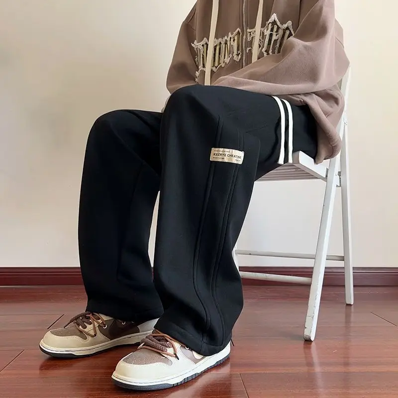 Men's American Style Loose Sweatpants Grey White - Image 7