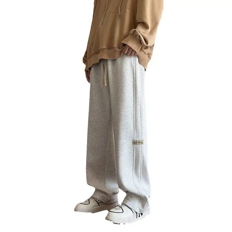 Men's American Style Loose Sweatpants Grey White - Image 8
